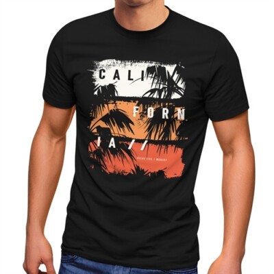 Men's T-Shirt California lettering palm trees print shirt print fashion