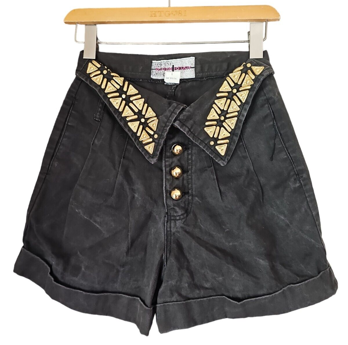 Vintage Robin Berry gray high waisted studded shorts with pockets size 6-image