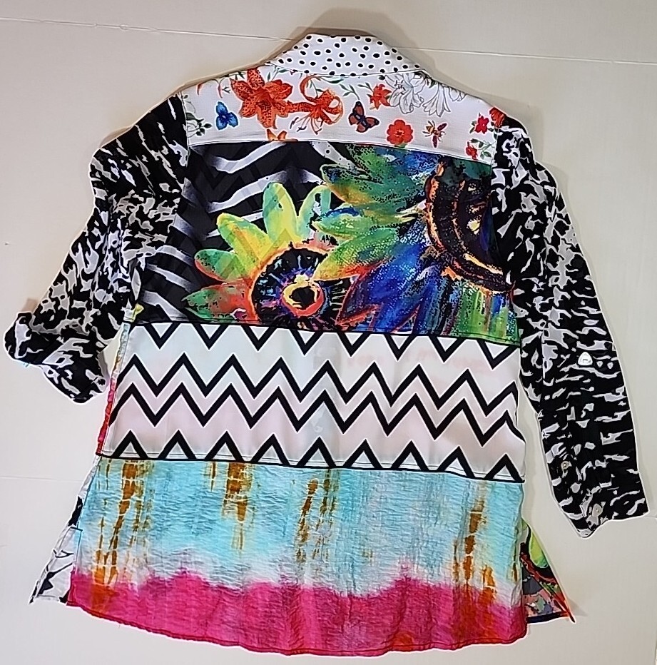 John Mark Vibrant Patchwork Print Point Collar Ro… - image 2