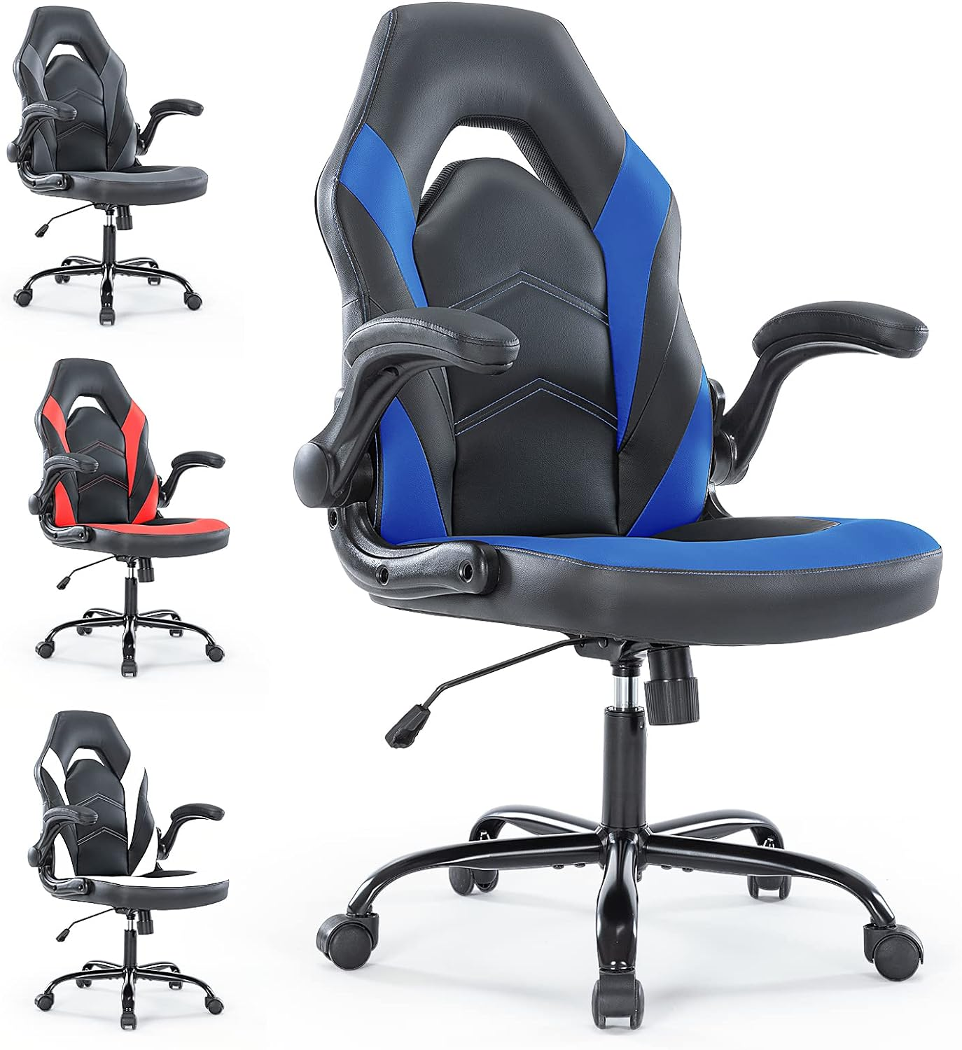 PU Leather Padded Blue Black Gaming Office Desk Chair
