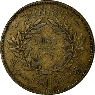 [#773373] Münze, Tunesien, Anonymous, 2 Francs, 1941, Paris, S, Aluminum-Bronze, - Bild 1 von 2