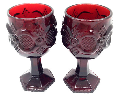 Vintage Set of 2 Avon 1876 Cape Cod Ruby Red Glass Dessert Wine Goblet 4.5''