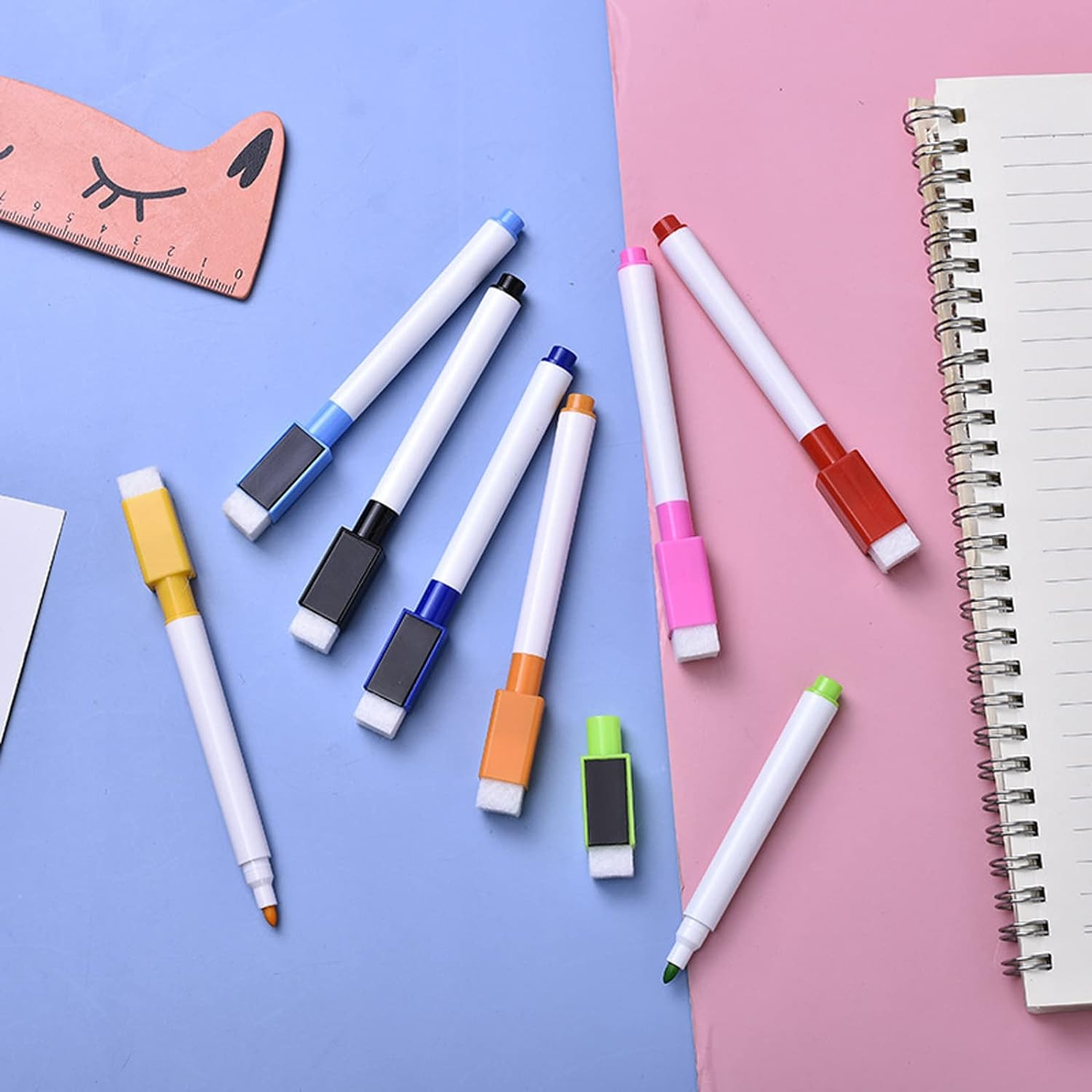 Erasable Markers, Fine Tip Dry Ease Markers with Magnetic Eraser Cap, 8Pcs Mini