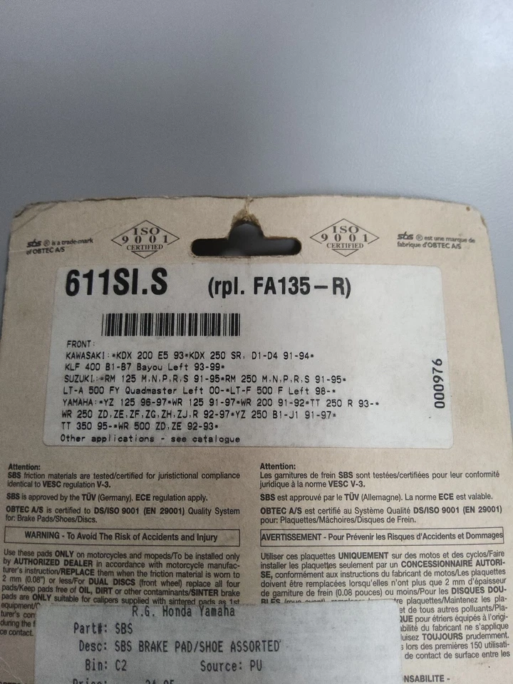 Pastillas de freno sinterizadas SBS SI - 611SI Foto 4 de 4