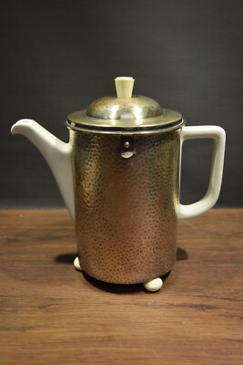 WMF Hammered Silverplate BAUSCHER WEIDEN Porcelain Insulated 1.4L Coffee Tea Pot