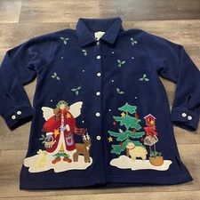 The Quacker Factory Button Up Sweater Women's Medium Christmas Winter Angel