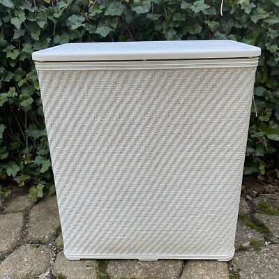 VTG MCM Woven Wicker Clothes Hamper Boho Burlington Basket