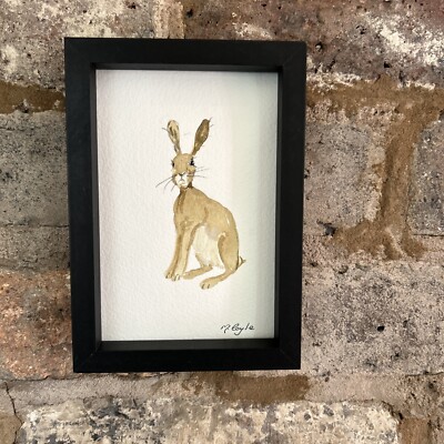 Kleiner Hase gerahmt Original Aquarell Gemälde, signiert, Vintage, Landhaus