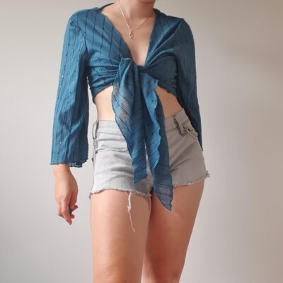 90er Boho Tourqiouse blau Pailletten Detail Bolero Florenz und Flo Gr. 14 