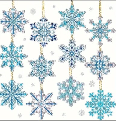 12 Pcs DIY Christmas Snowflake Diamond Painting Kit Two Sided Key Chain Ornament