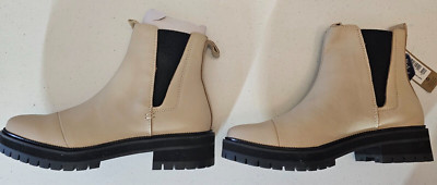 Toms Dakota Heeled Leather Pull On Chelsea Boots Beige Women's Size 8.5