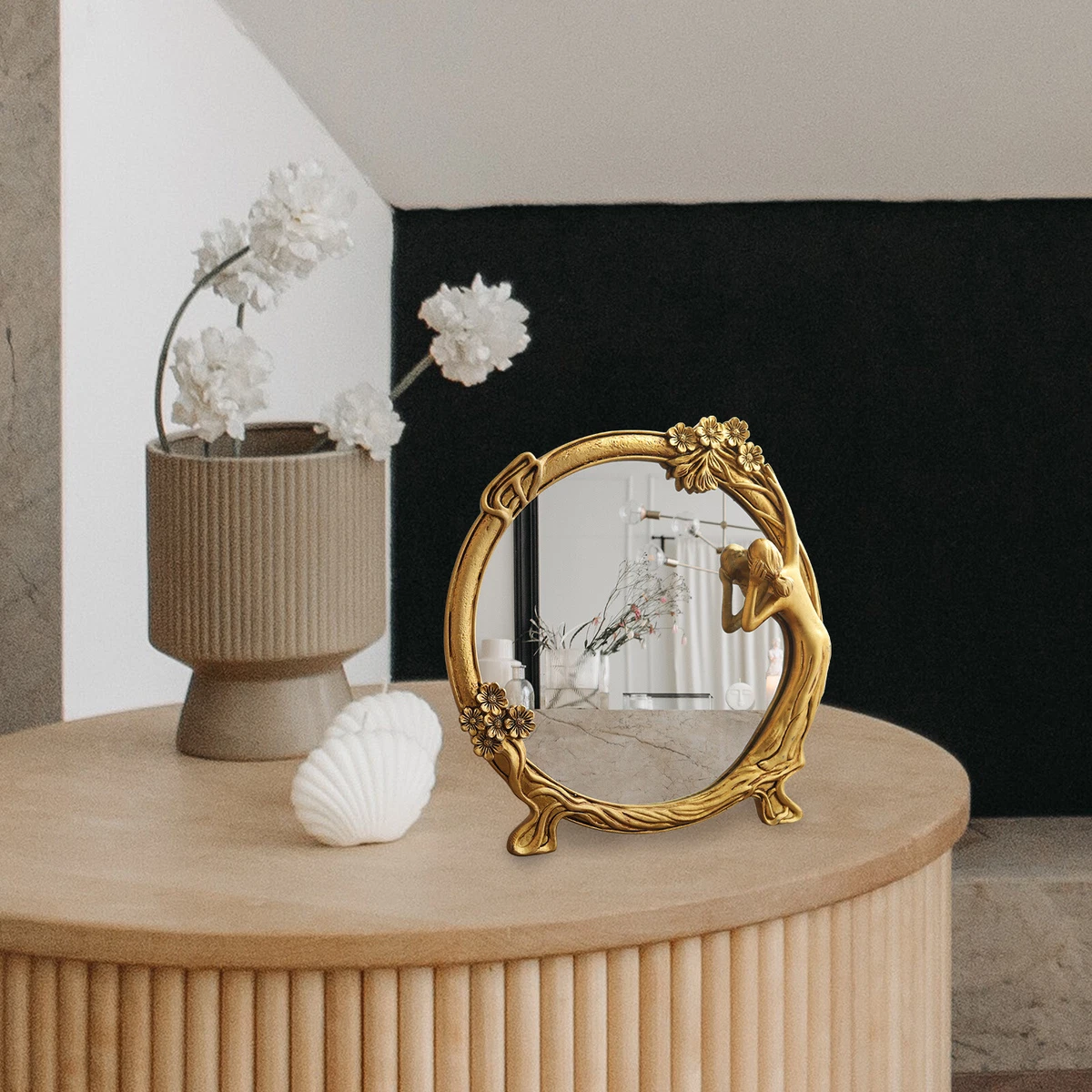 Gold Vintage Standing Mirror Tabletop Oval Antique Makeup Mirror Bedroom Decor
