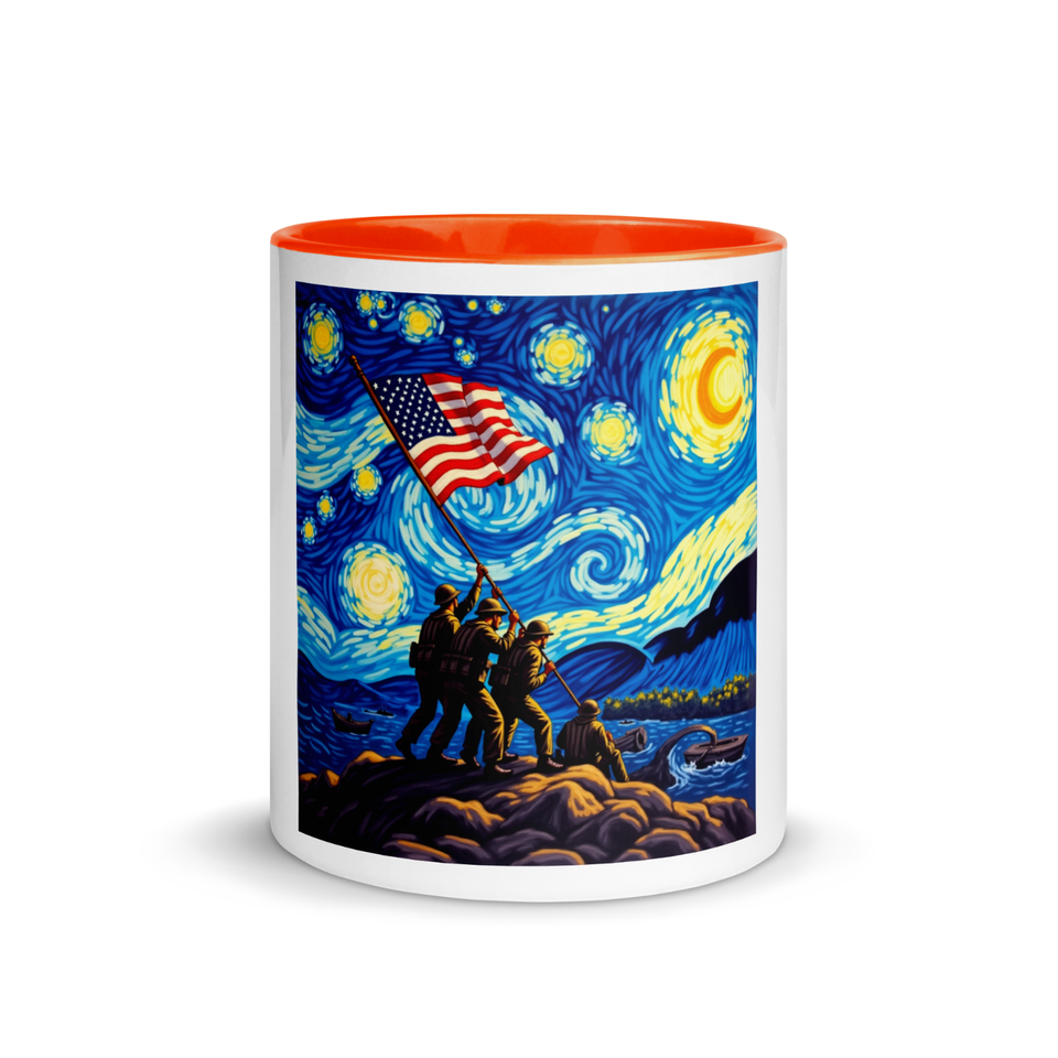 Raising the Flag on Iwo Jima with Van Gogh Starry Night Mug with Color ...