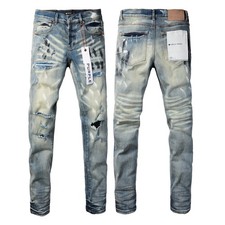 HOT New Purple Brand Men's Personality Fashion Slim Fit Splash-Ink Jeans 
