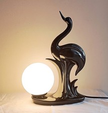 Sublime Lampe HÉRON Années 70/80 en Faïence émaillée Noire Fabric en Italie