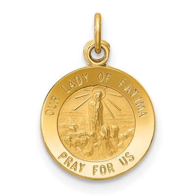 14k poliert und satiniert massiv Unsere Liebe Frau von Fatima Medaille rund Charm XR664