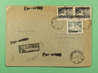 DR WHO 1950 POLONIA GROSZY EMBALAJE ORIGINAL CORREO AÉREO REGISTRADO WARSOVIA A EE. UU. R64610