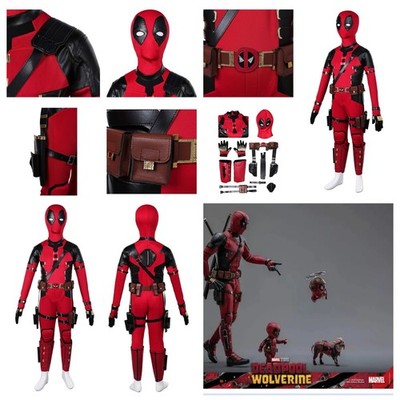 Kinder Wade Wilson Cosplay Costume Deadpool Wolverine Red jumpsuit+headgear set