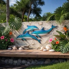 Dolphin Metal Wall Art Coastal Ocean Animal S...