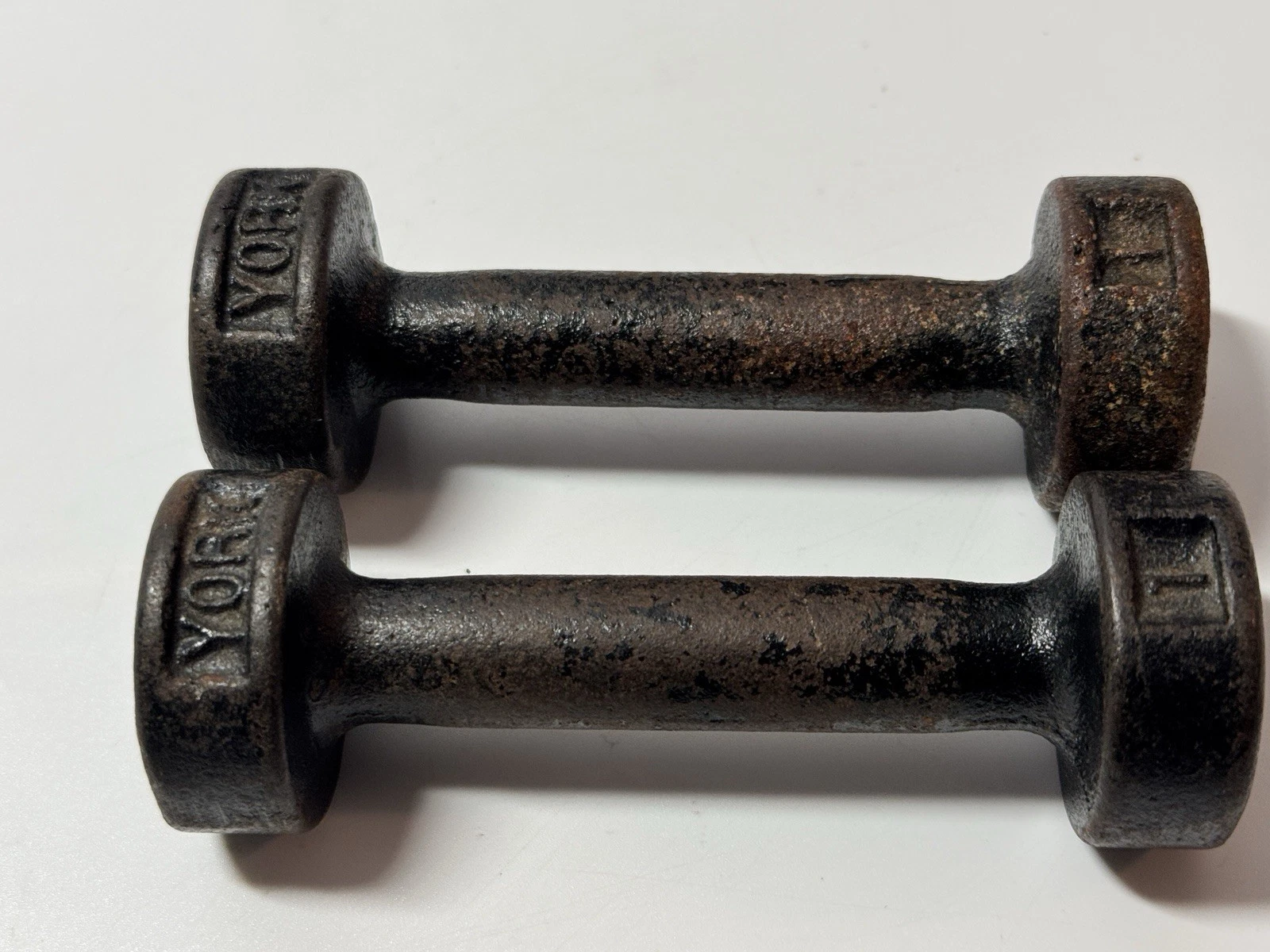 Vintage Pair (2) York Dumbbells 1lb USA Stamp Roundhead Dumbbells One Pound