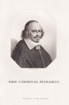 Jules Mazarin Cardinal Nevers Rethel Pescina Vincennes Portrait Kupferstich 1820