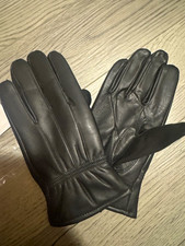 Womens Black Leather Wrist Gloves Faux Fur Tr...