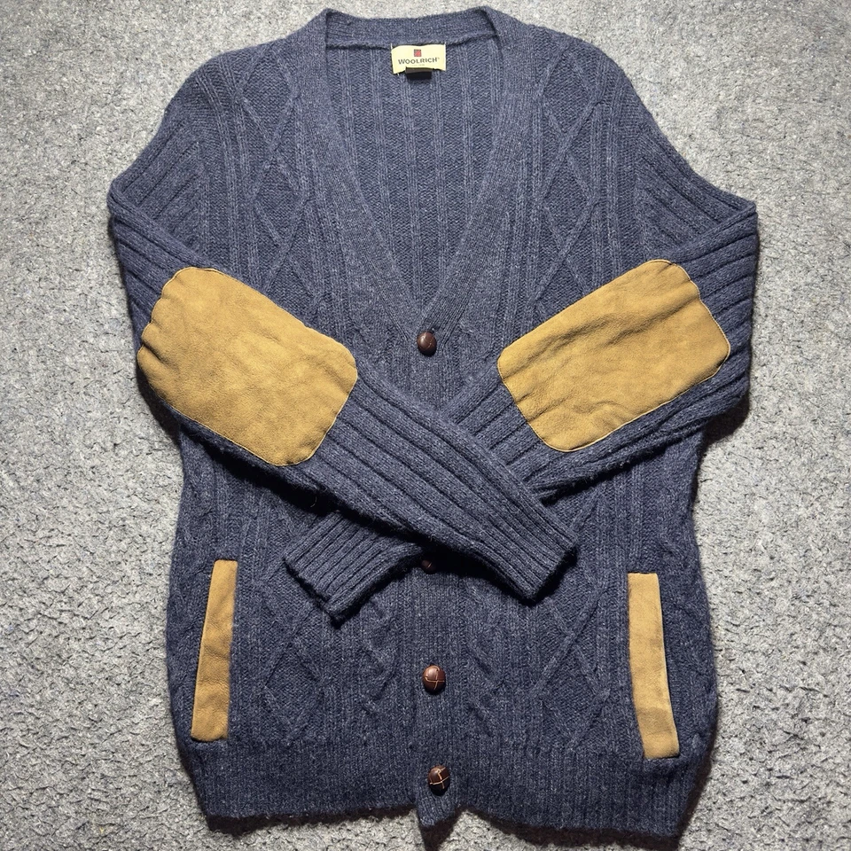 WoolRich свитер кардиган мужской M вересковый глубокий темно-синий шерсти кабель трикотажа рыбака - Изображение 4 из 4