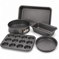 5pc Non Stick Baking Tray Set Springform Cake Tin, Loaf, 12 Muffin Pan & Roaster