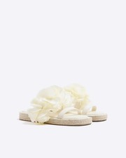 River Island Womens Flatform Sandals Cream Flower Open Toe Summer Shoes