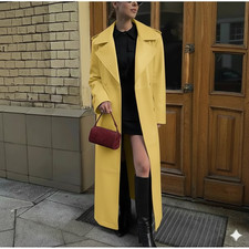 Yellow Handmade Lambskin New Women's Leather Trench Coat Casual Fit Genuine Soft