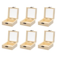 Unfinished Wooden Display Box,3.5"x3.5"x1.8" with Glass Lid,6Pcs Beige