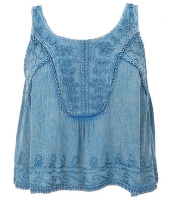 Besticktes Top Boho chic, kurzes lockeres Sommertop - blau