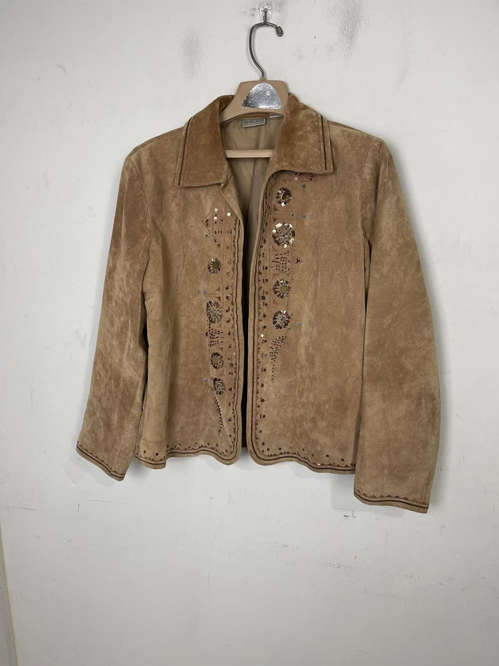 Jaqueta Chicos Feminina Tamanho 1 Camurça Marrom Boho Western Country Couro Outono Rústico - Imagem 2 de 4