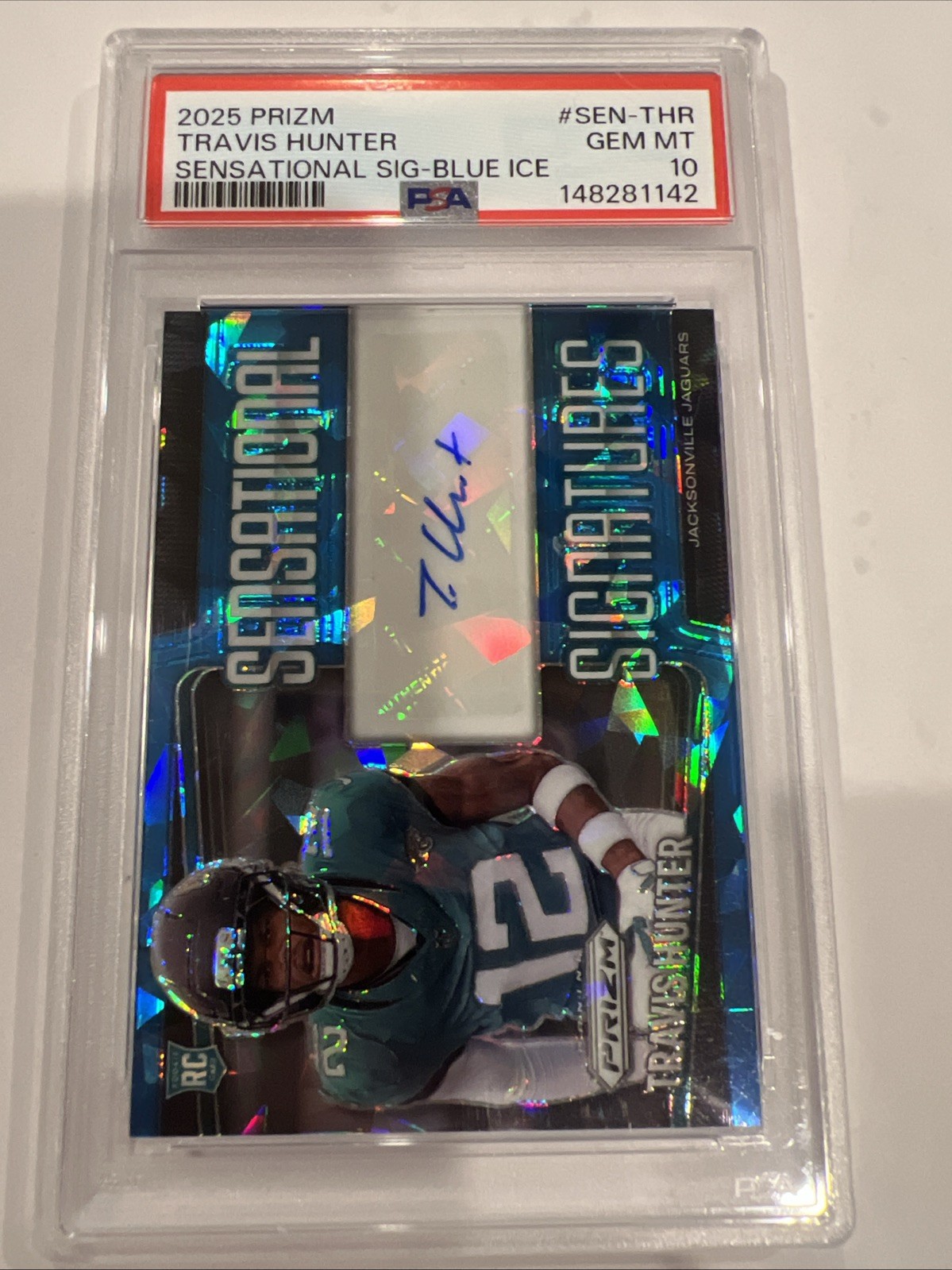 Travis Hunter Panini Prizm Sensational Signatures #SENTHR Blue Ice