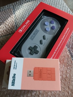 Nintendo Switch Online SNES Controller, 8BitDo USB Wireless Adapter 2, New
