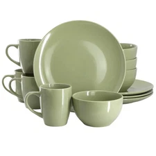 Gibson Home Everyday Plus 12 Piece Stoneware Dinnerware Set Sage Green