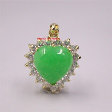New Gold Plated Alloy With Heated Green Jade Heart Shape Pendant 1.11inch H