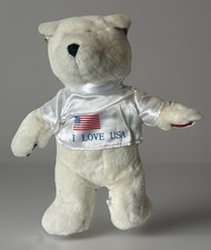 KELLY TOYS KUDDLE ME I LOVE U.S.A. SOFT PLUSH WHITE TEDDY BEAR MADE IN USA