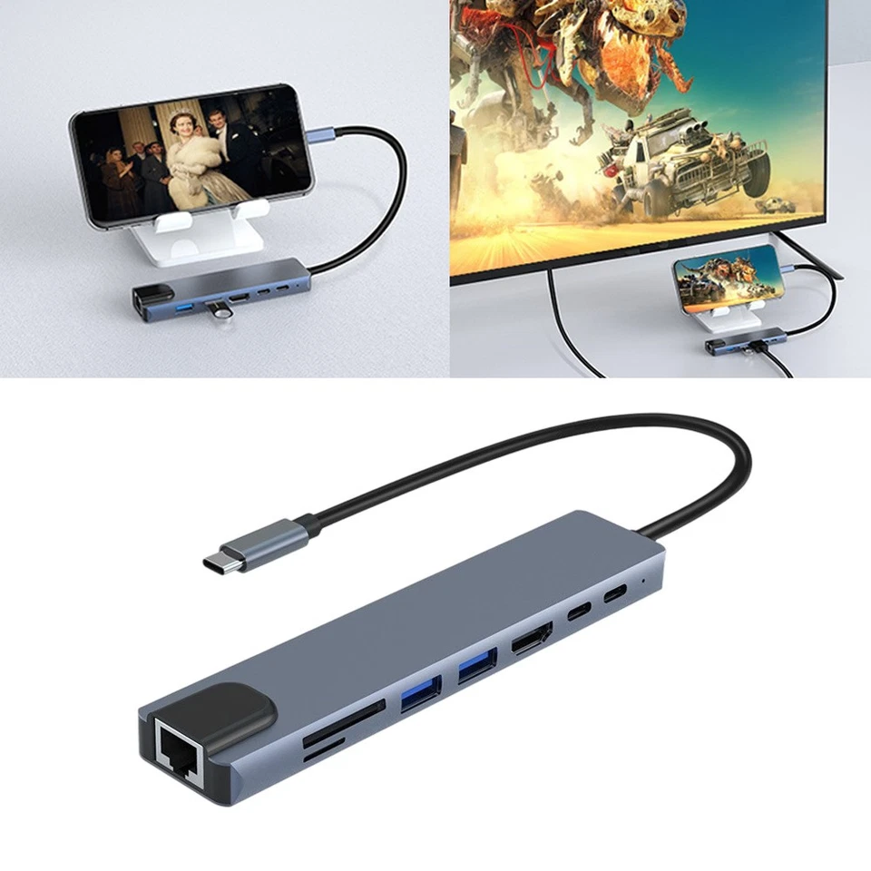 Adapter Hub Multiport 8 in 1 USB C Cables Laptops and PC Pro/Air For MacBook.⇓ - Image 3 of 4