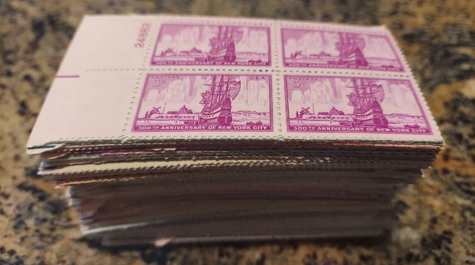 50 different Vintage (1930's-1950's) 3c Plate Blocks Mint, og, NH-Free Shipping - Image 2 of 2