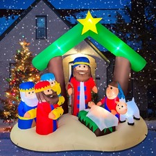 Christmas Inflatables Outdoor Decoration,7 FT Inflatable Nativity Scene with ...