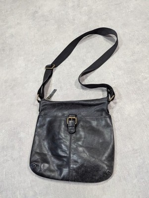 Fat Face Tasche Damen schwarz Leder klein Crossbody Boho Freizeit Verschluss Y2K 00s Reißverschluss