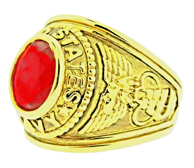 US Marine Rouge Bague Zircone Cristal Pierre 18kt or Jaune Militaire 10 11 12 13 - Photo 1/4