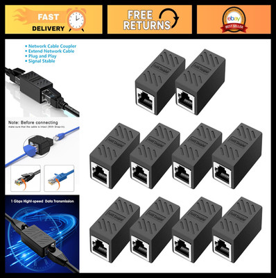 Ethernet Coupler RJ45 Inline Adapter Cat8/Cat7/Cat6/Cat5e/Cat5 - 10 Pack Black