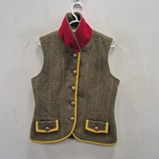Joules Edina Green Check Wool Tweed Country Races Day Gilet Vest Size Uk 14