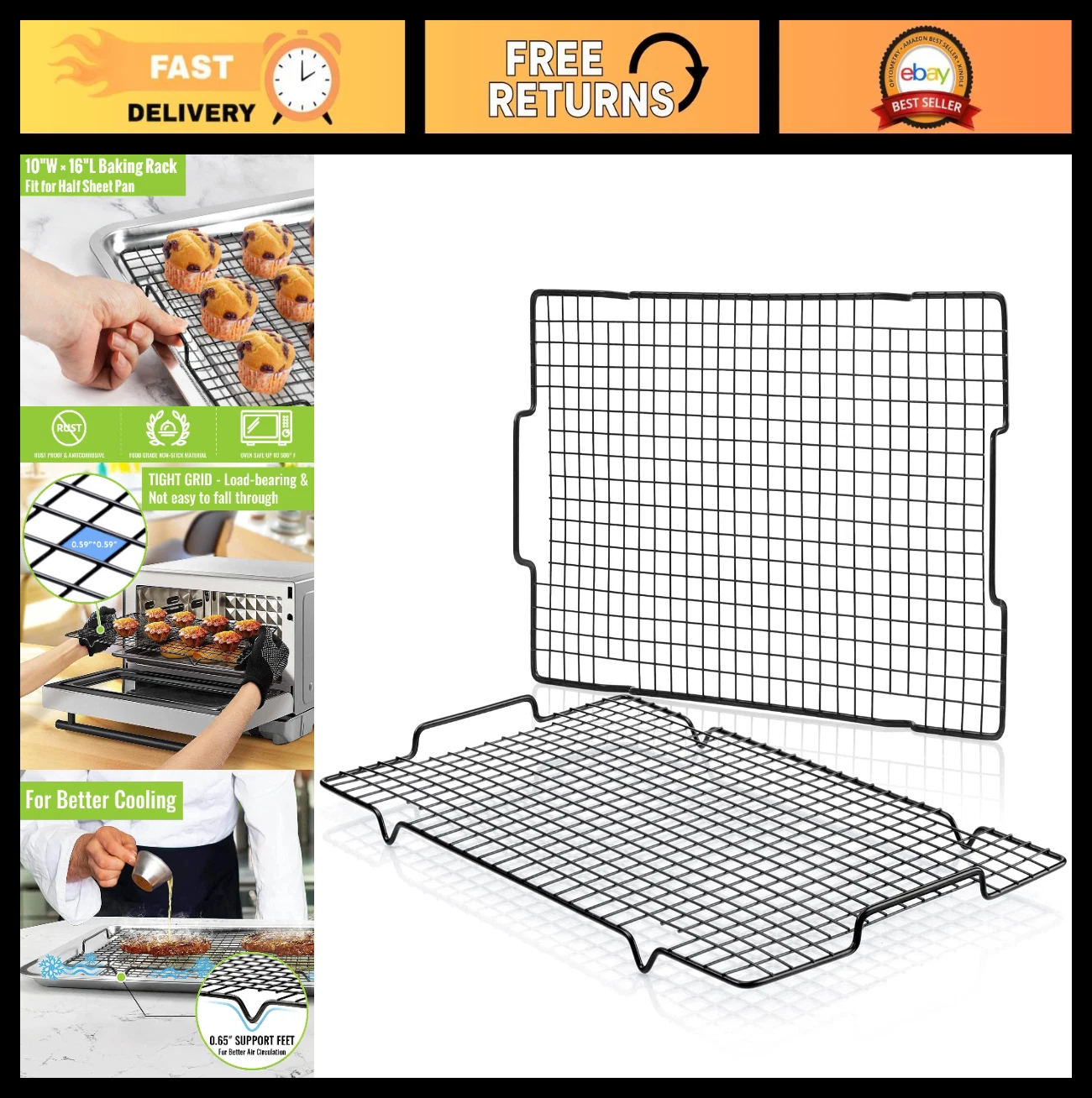 Nonstick Cooling Rack Set - 2 Pack, 16" x 10", Fits Half Sheet Pan, Baking & Gri
Opens in a new wind