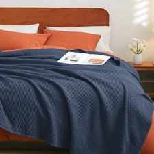 PHF 100% Cotton Waffle Weave Blanket Twin Size 66"x90"-Lightweight Cozy Washe...