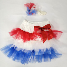 Haute Baby Girls Size 6X Skirt Red White Blue tulle ribbon matching headband USA