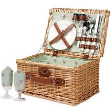 Wicker Picnic Basket for 2, Handmade Willow Hamper Basket Sets 2 Person Picni...