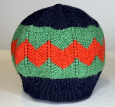 Gucci Kinder Mitternachtsblau Wolle Zickzack Web Strick Beanie Mütze 517665 Authentisch